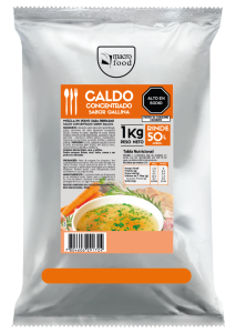 Package of 1 kg chicken-flavor bouillon powder (Caldo Concentrado) in orange-labeled bag with brand logo and soup photo on front