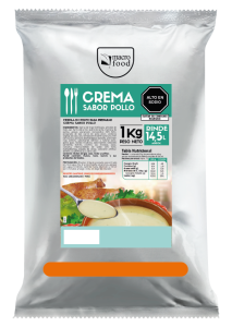 Front of 1 kg packaging for Macro Food 'Crema Sabor Pollo' soup mix, showing the brand, label and nutrition panel.